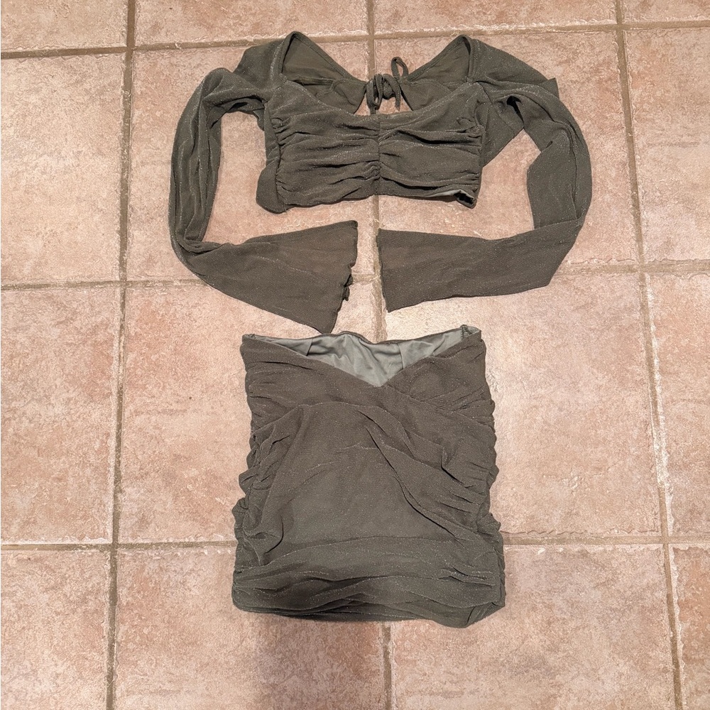 SHEIN Olive Green Mini Skirt Set